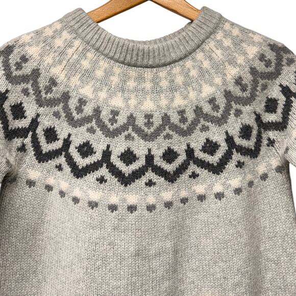 J Crew Size Small Nordic Fair Isle Sweater Merino Wool Blend Beige Black Winter - Picture 2 of 5